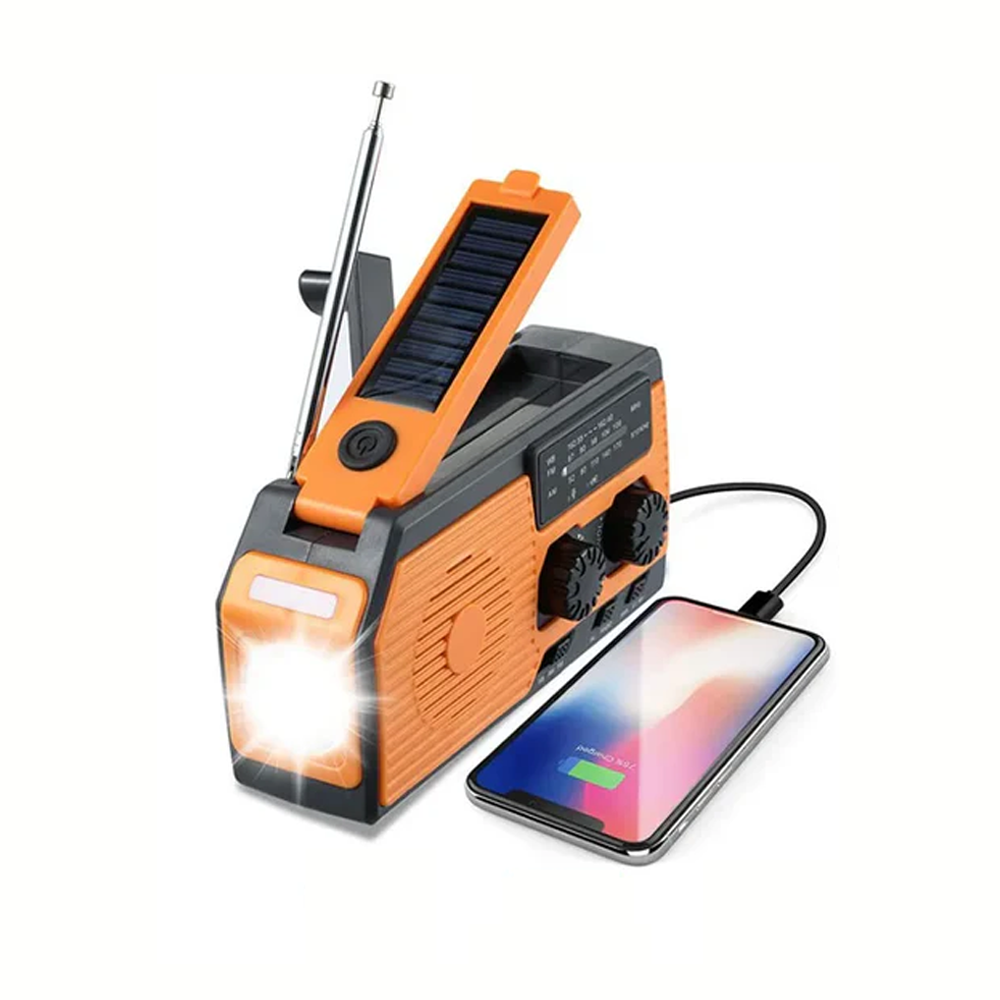 Rádio Solar de Emergência 5000mAh com Lanterna e Carregador USB