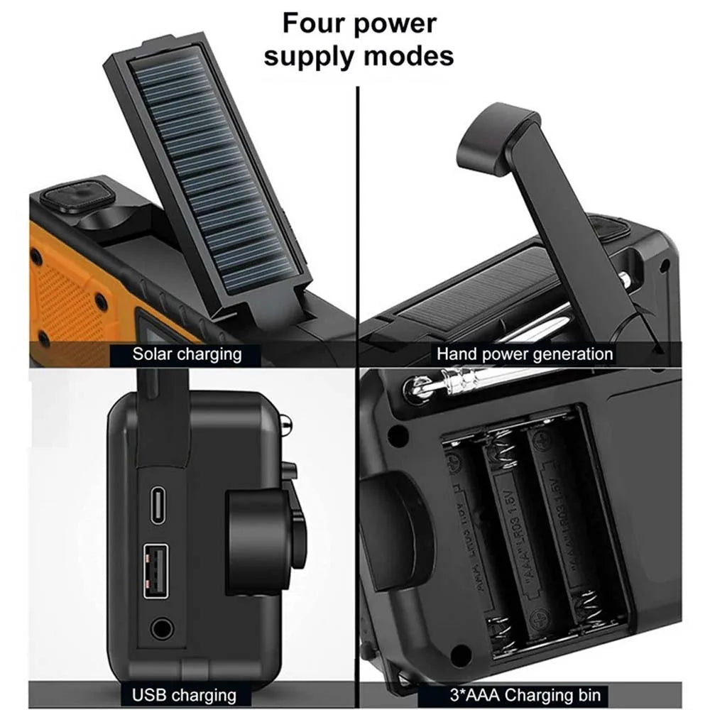 Rádio Solar de Emergência 5000mAh com Lanterna e Carregador USB